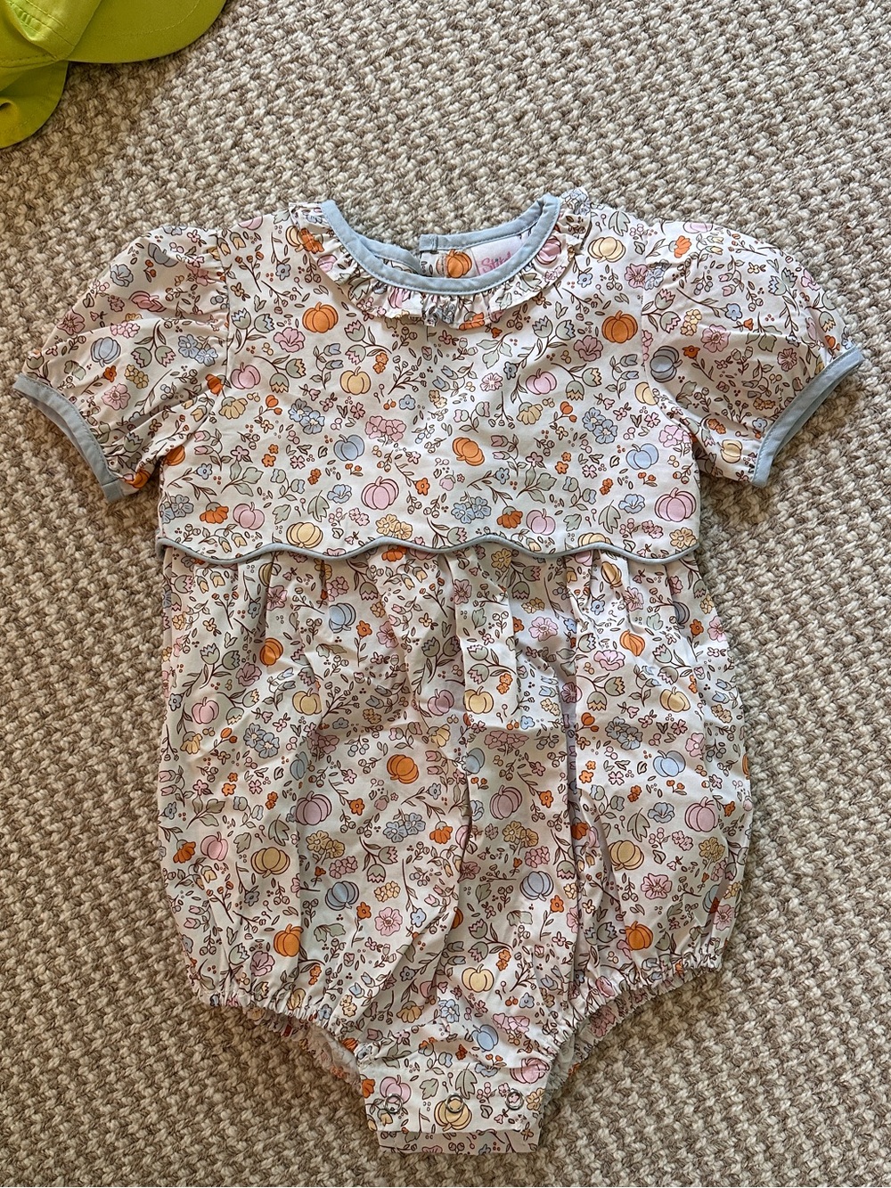 Stitchy Fish Floral & Pumpkin Baby Romper in Pastel Mix